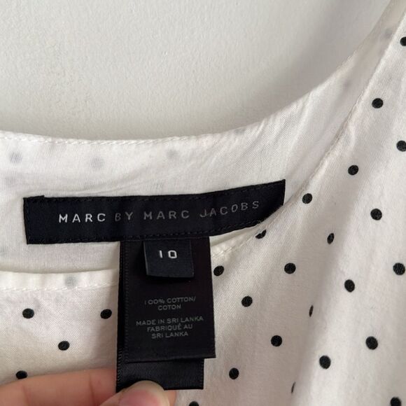 Marc Jacobs Dotty Polka Dot Flare Cotton Chambray Dress White & Black Size 10 - Picture 5 of 7